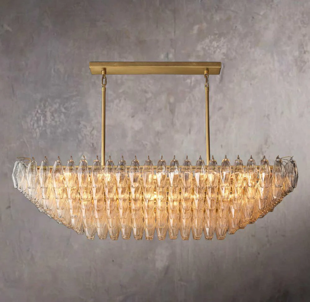 Chiara Transparent Glass Layered Rectangular Chandelier 54" - Image 1