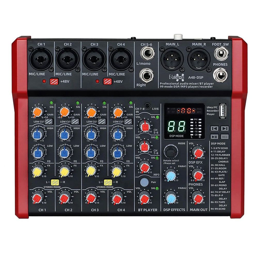 E-lektron A48 8-Channel Mixer w/ DSP FX Bluetooth & USB-A Audio Interface - Image 1