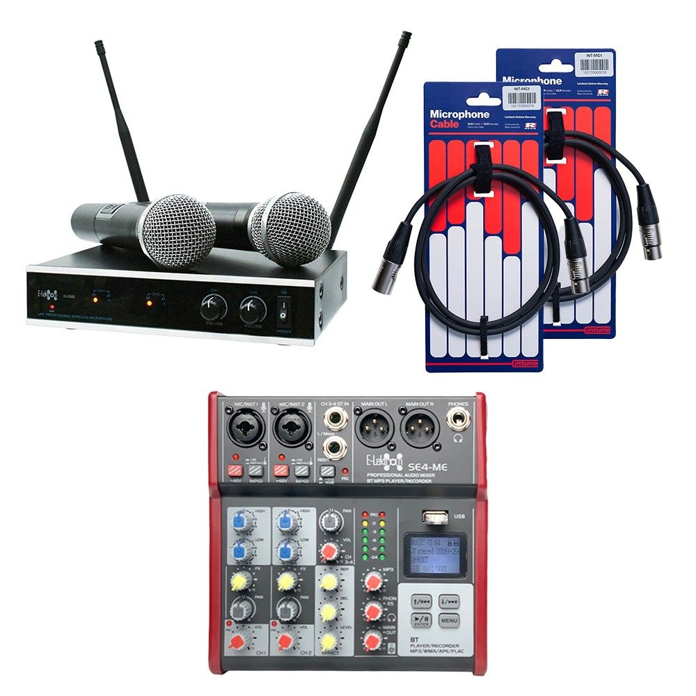 E-lektron IU-2082HH UHF Dual Channel Handheld Mic Set w/ SE-4 Mixer & 2 x XLR Cables - Image 1