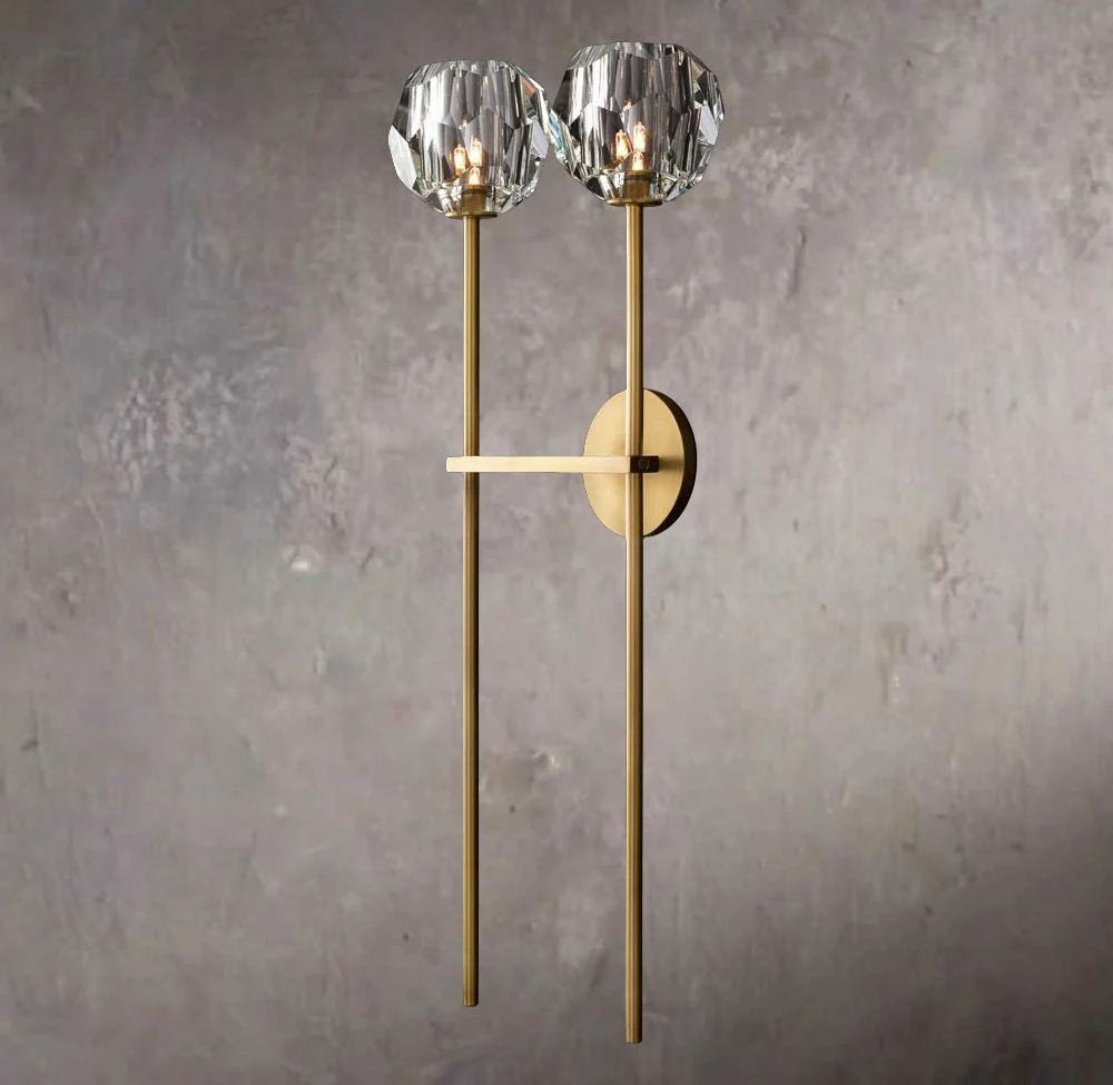 Crystal Sphere Clear Glass Grand Double Wall Sconce