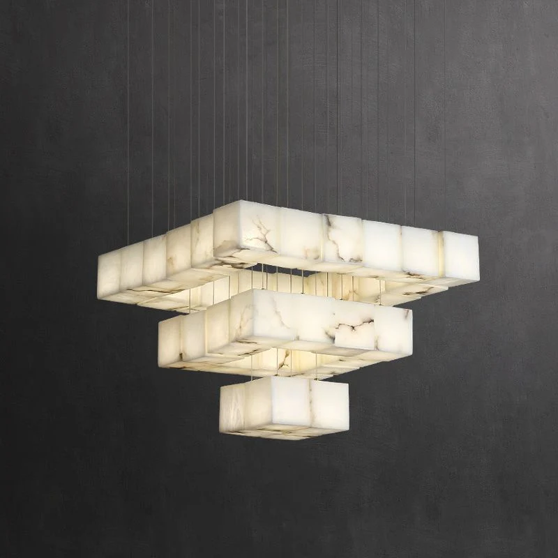 Alabaster Cube Foyer Staircase Long Chandelier - Image 1