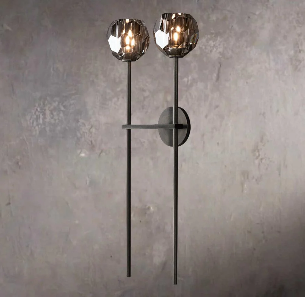 Crystal Sphere Smoked Glass Grande Double Wall Sconce - Image 3