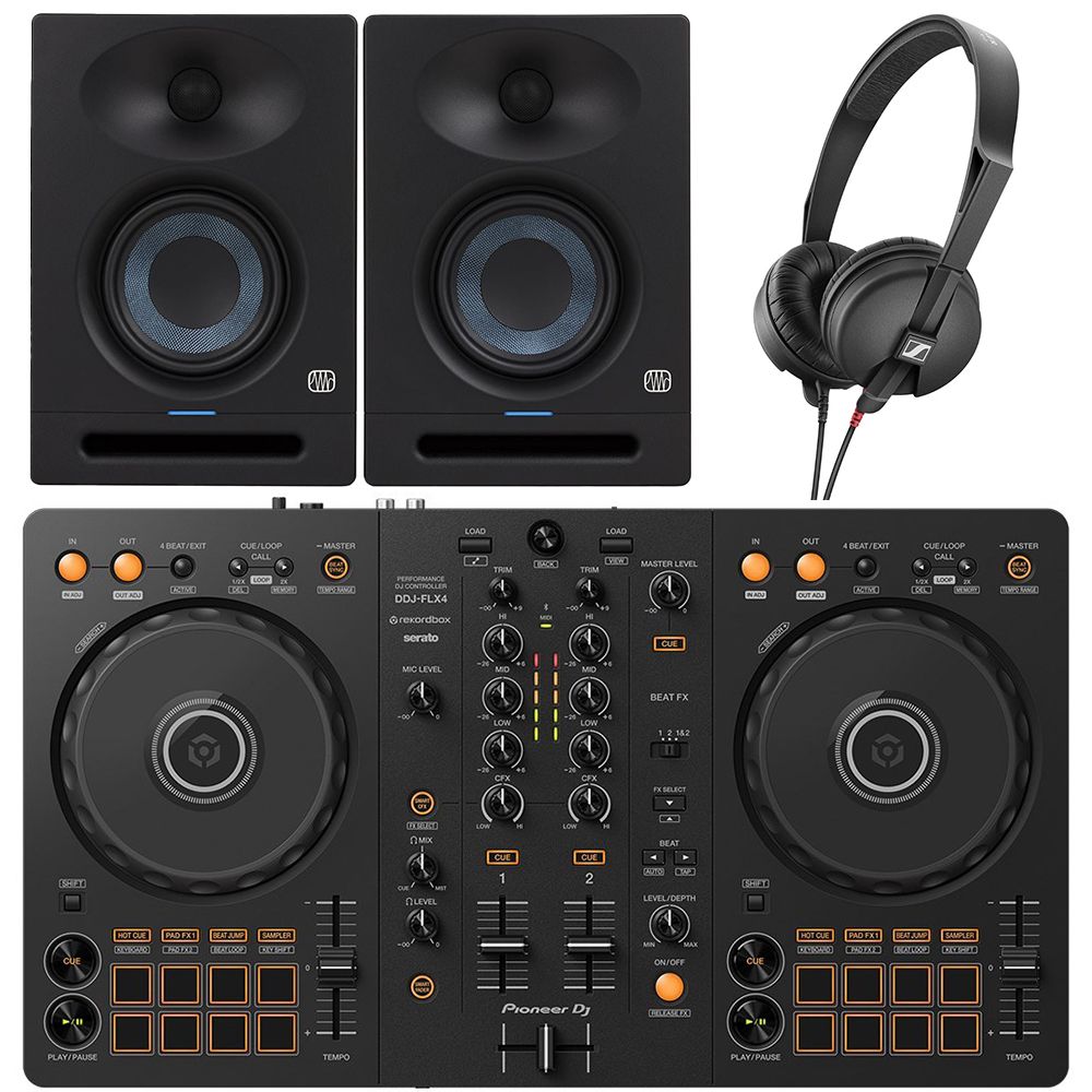 Pioneer DDJFLX4 Bundle w/ Presonus Studio 4 Monitors & HD25 Light Headphones - Image 1