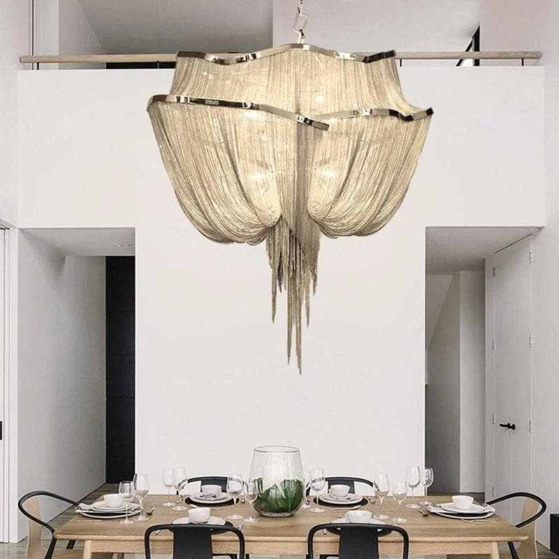 Alisa Luxury Double-Layer Aluminum Chain Tassel Chandelier - Image 1