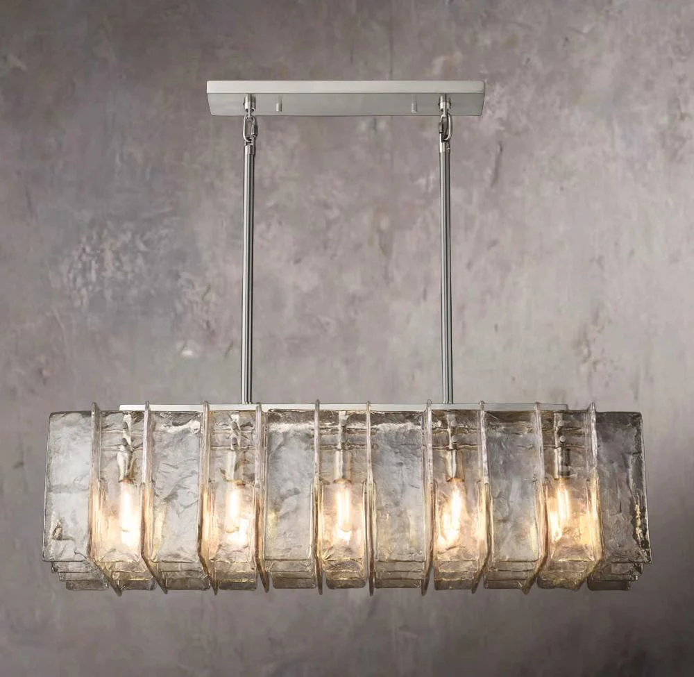 Gridded Clear Glass Rectangular Chandelier 49" - Image 2