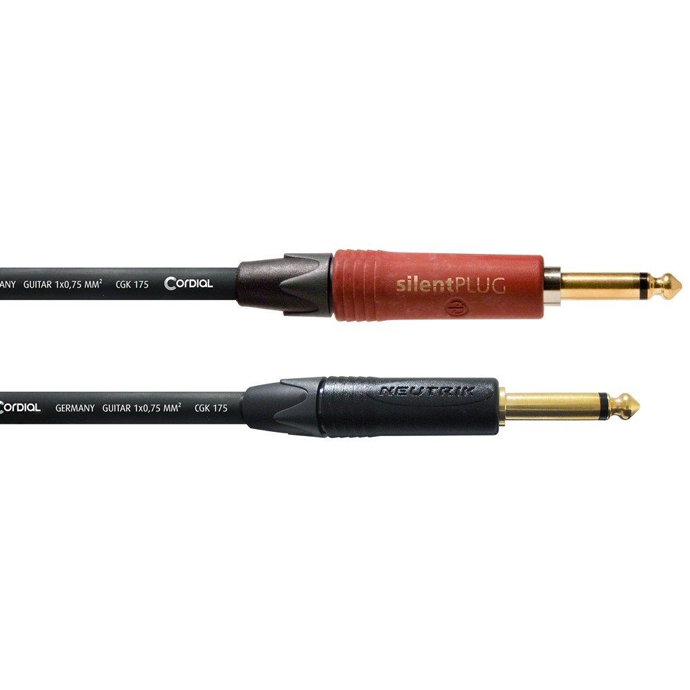 Cordial Peak NEUTRIK 1/4" TS SILENT Red Gold to 1/4" TS Black Gold Cable (6m) - Image 1