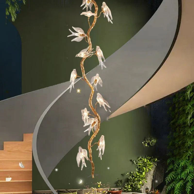 Lucky Bird Glass Tree Branch Chandelier For Staircase - Image 1