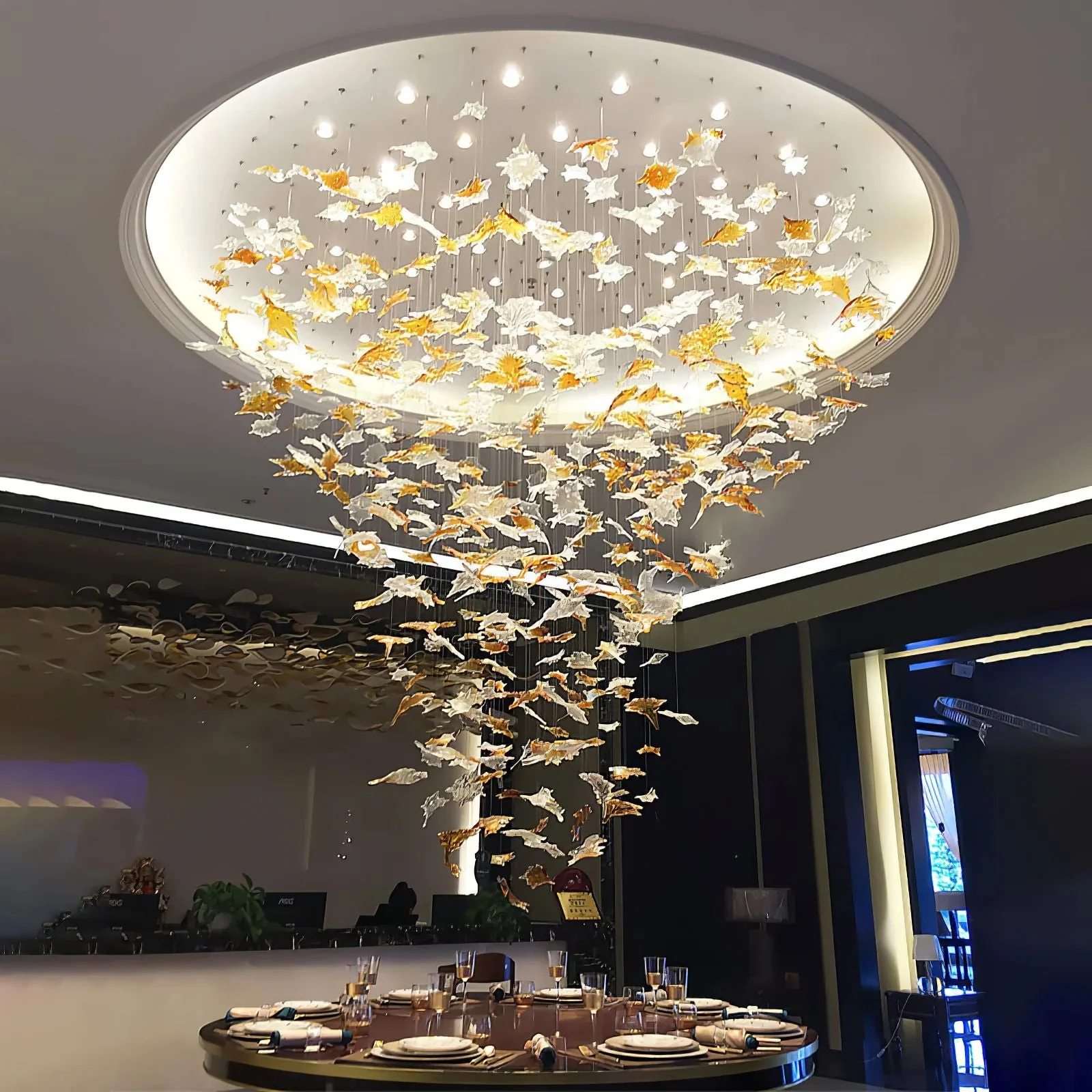 Multicolor Maple Leaf Art Glass Chandelier - Image 1