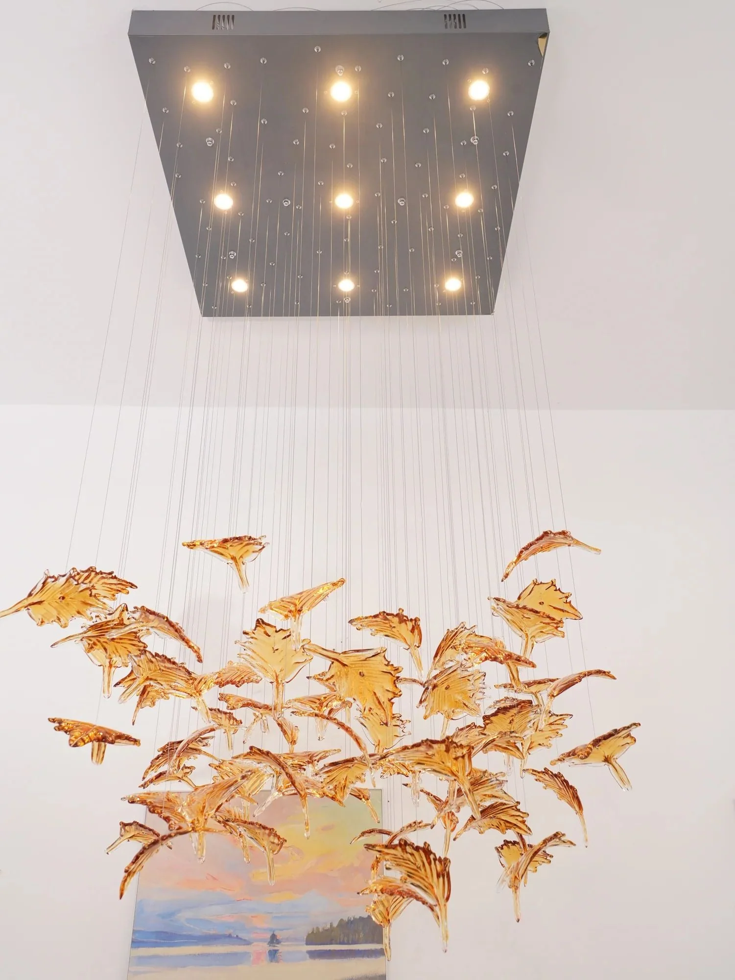 Multicolor Maple Leaf Art Glass Chandelier - Image 2