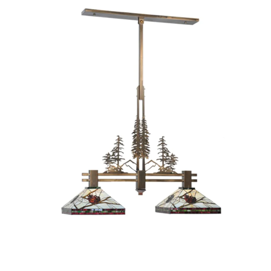 Meyda Tiffany Two Light Down Lighting Island / Billiard Fixture from the Tall Pines Collection - Image 1