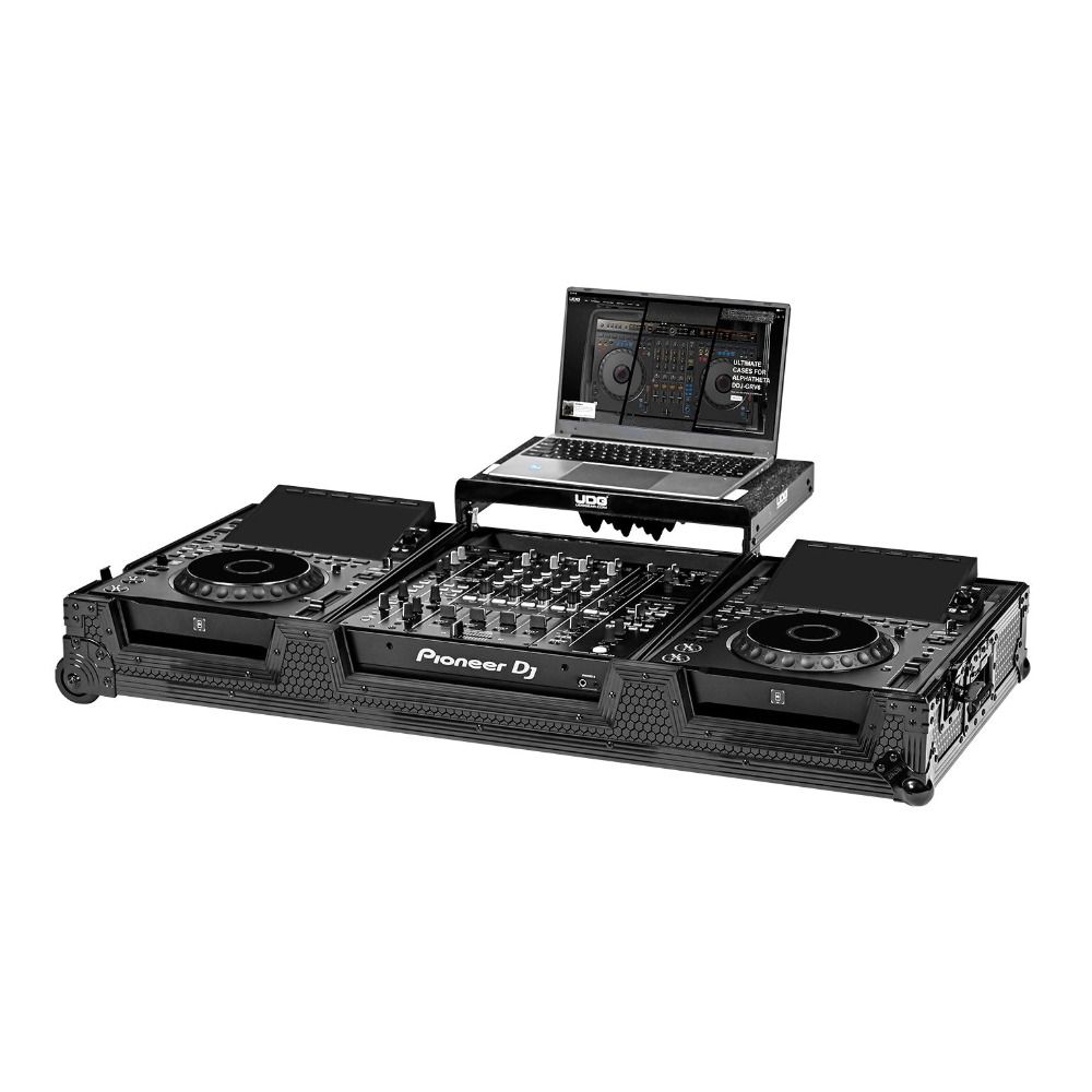 UDG Ultimate Flight Case Set Pioneer CDJ-3000X/DJM-A9 Plus Laptop Shelf & Wheels (Black) - Image 1
