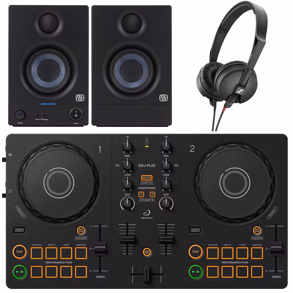 AlphaTheta DDJ-FLX2 Bundle w/ Presonus Eris E3.5 Monitors & HD25 Light Headphones - Image 1