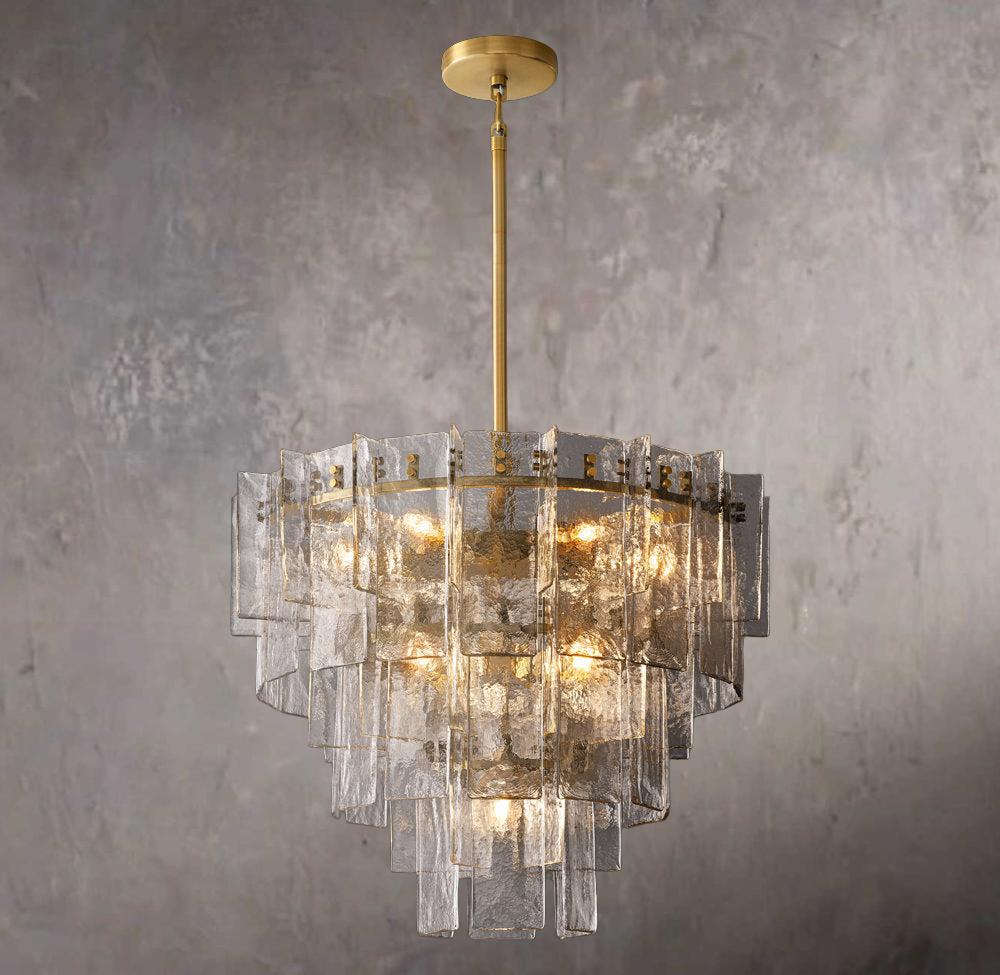 Gridded Clear Glass Layered Round Chandelier 36" - Image 1