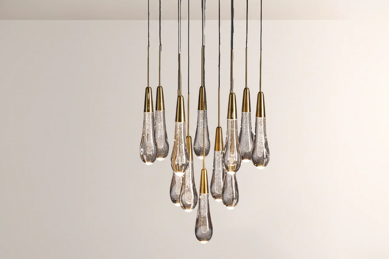 Raindrop Glass Round Solitaire Chandelier