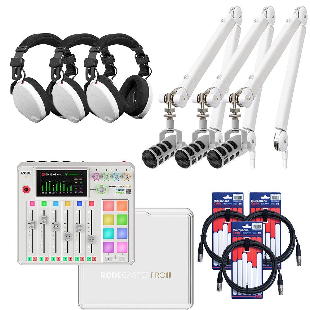 Rode RodeCaster Pro II Pack 3 (White) w/ 3x PodMic, PSA1+, NTH100, Cover & XLR Cables - Image 1