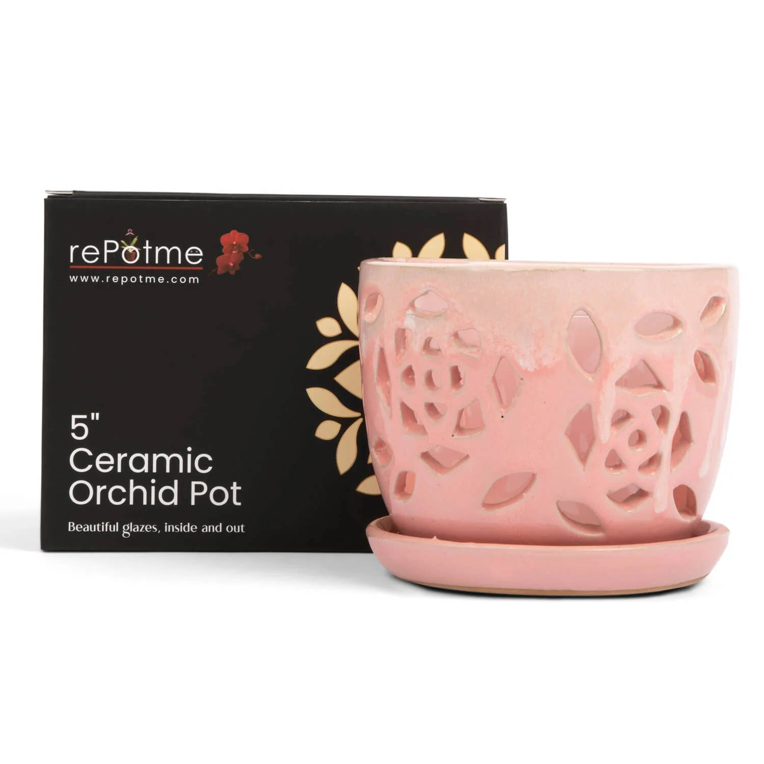5" Cream Over Cotton Candy Floral Cutout Orchid Pot - Image 2