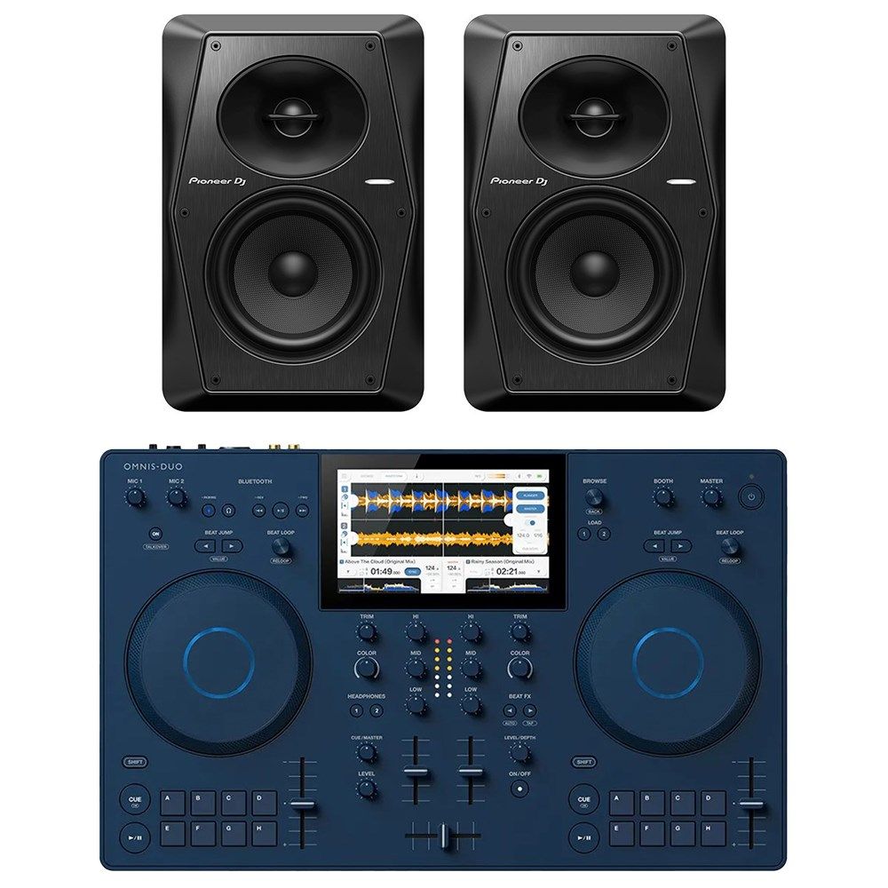 AlphaTheta OMNIS-DUO Portable All-in-One DJ System Pack w/ VM50 Monitors (Black) - Image 1