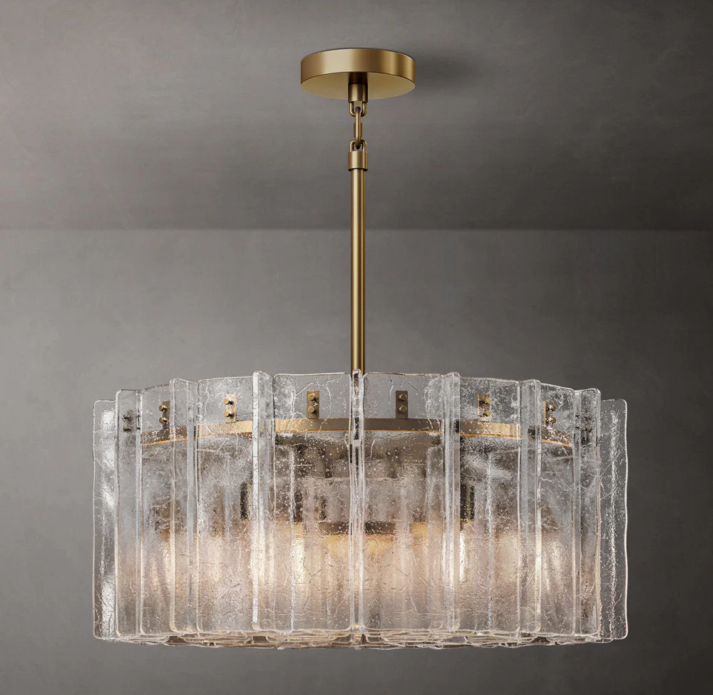 Grid Pattern Clear Glass Round Chandelier 37" - Image 3