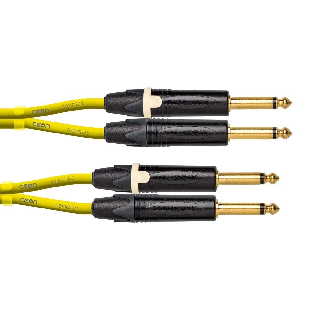 Cordial Ceon NEUTRIK 2x 1/4" TS Black Gold to 2x 1/4" TS Gold Cable (3m) (Yellow) - Image 1