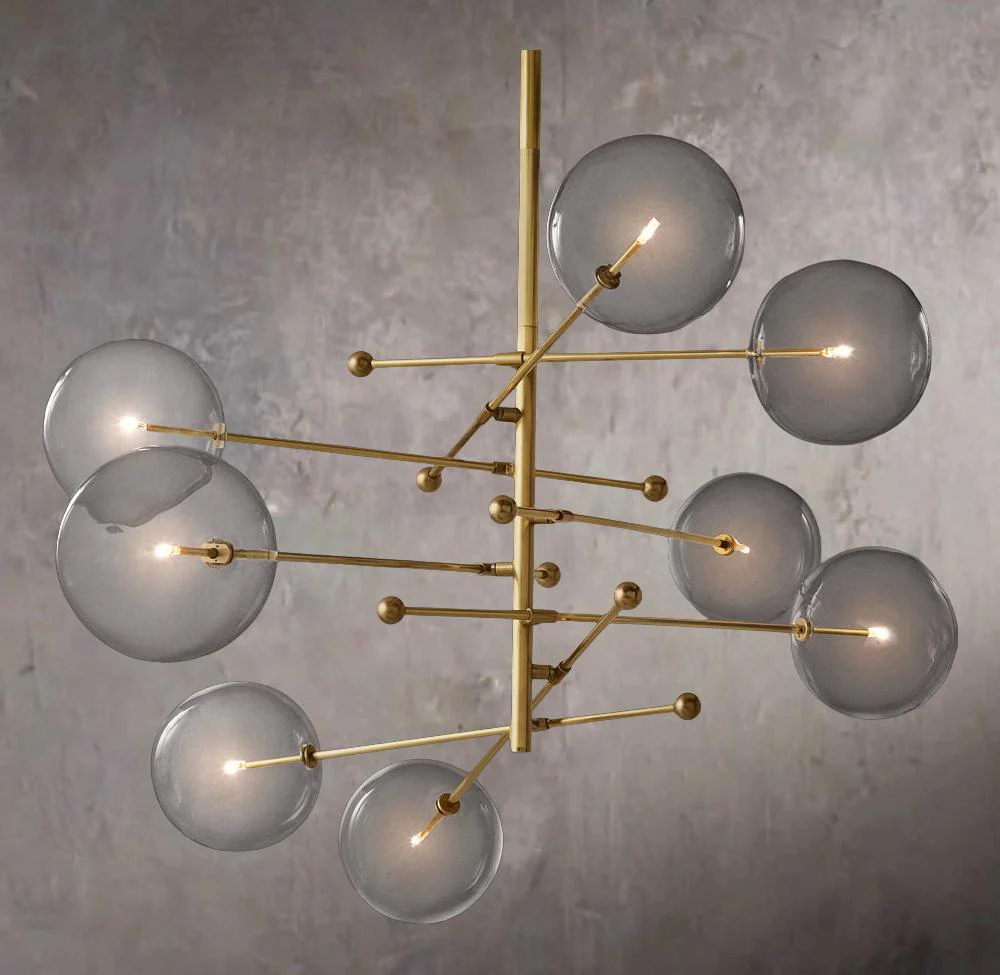 Glass Orb Cluster Mobile Eight-Light Chandelier 79″