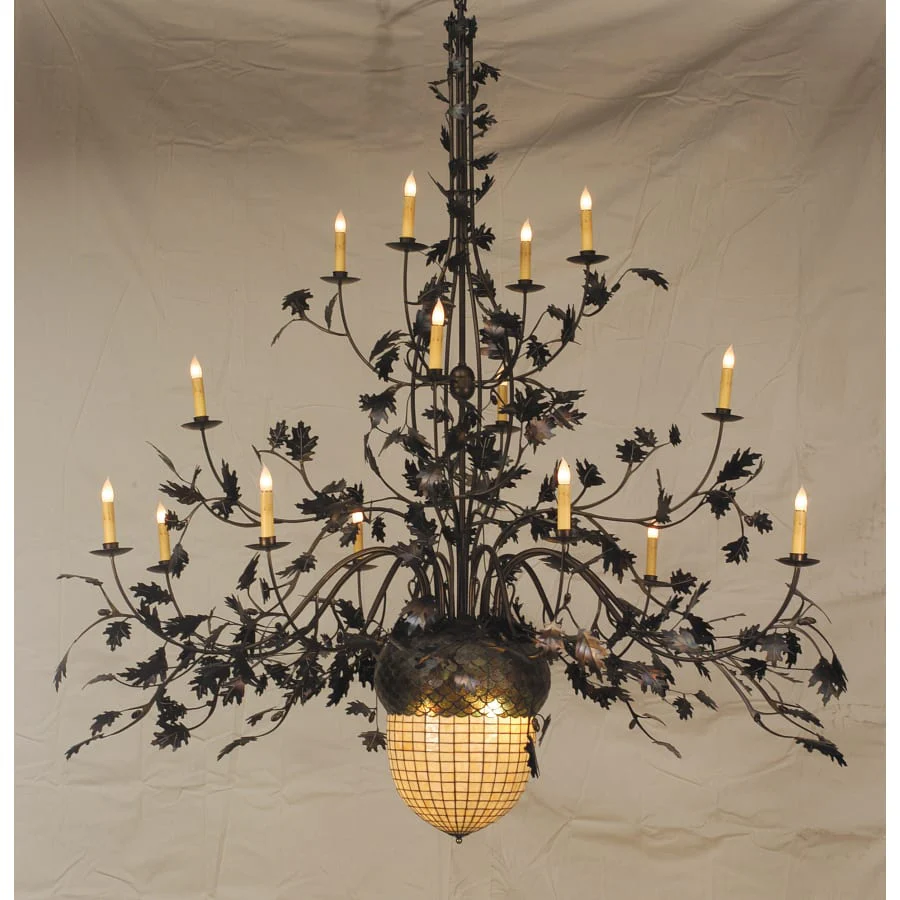 Meyda Tiffany 18 Light Up / Down Lighting Chandelier from the Acorn & Oak Leaves Collection - Image 1