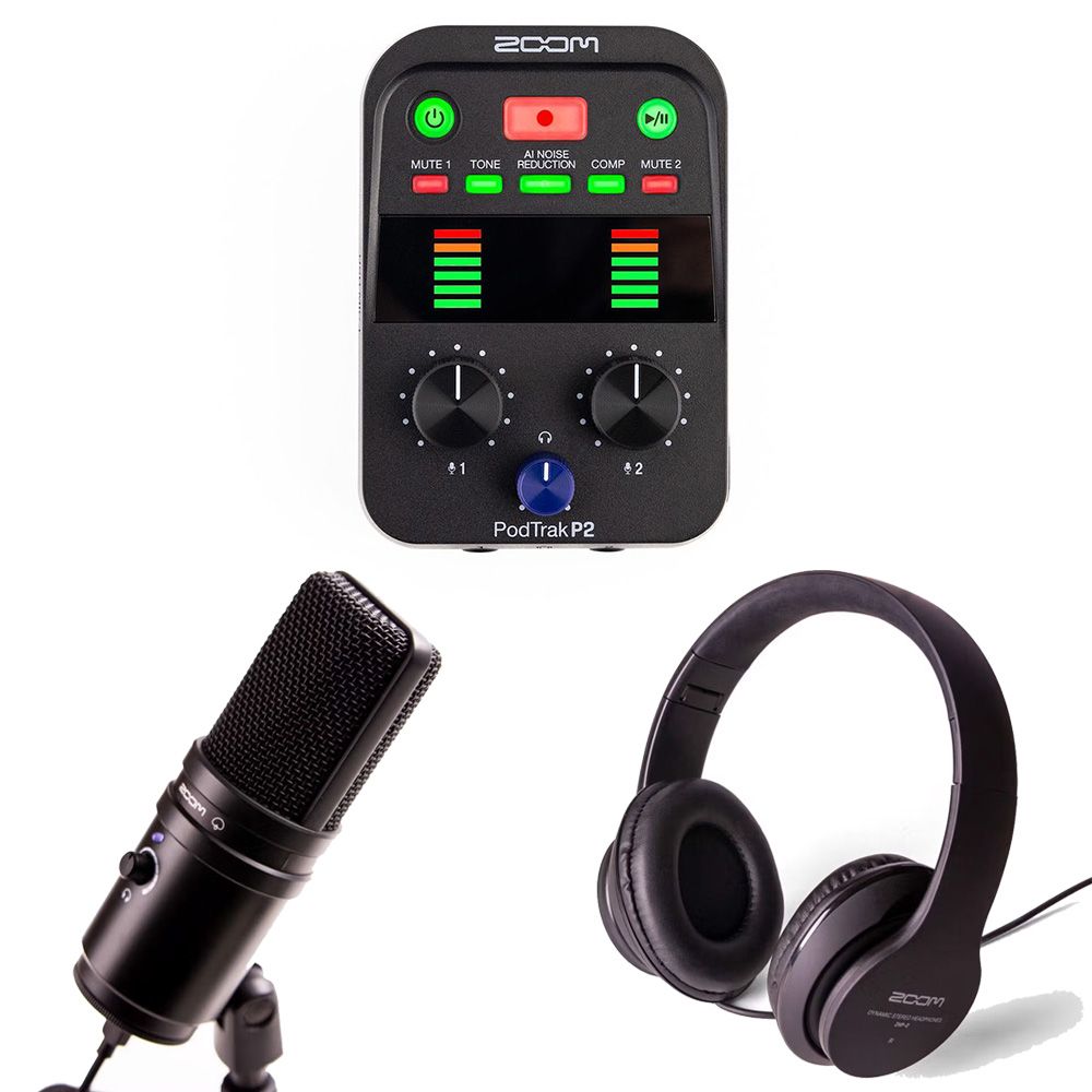 Zoom P2 Podtrak and UM2 Podcasting Mic Pack includes Headphones and Accessories - Image 1