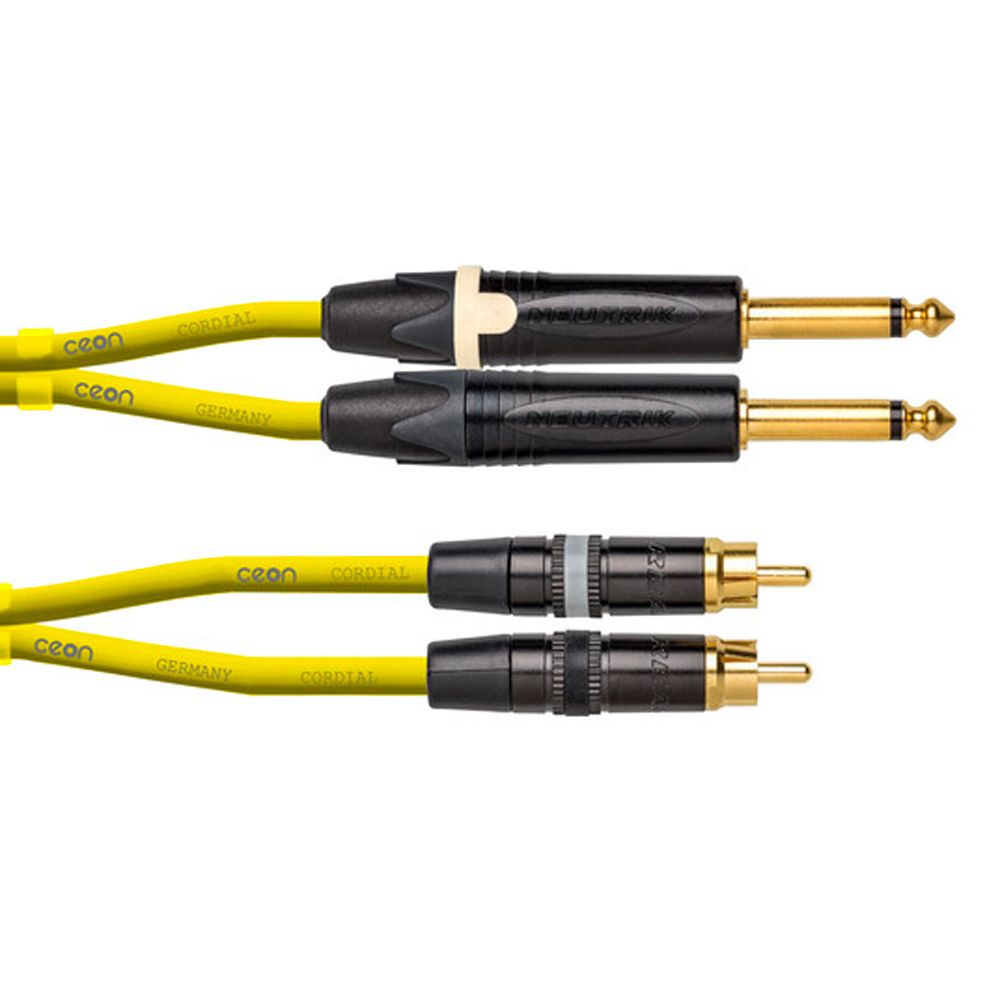 Cordial Ceon REAN 2x RCA Gold to 2x NEUTRIK Plug 1/4" TS Gold Cable (3m) (Yellow) - Image 1