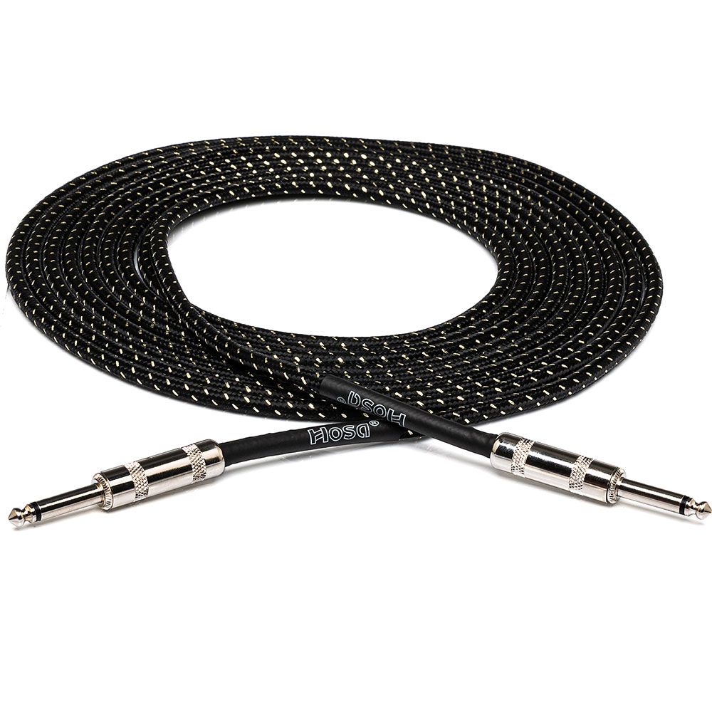 Hosa 3GT18C4 Cloth Guitar Cable Straight to Same (18 ft) (Black/Gold)