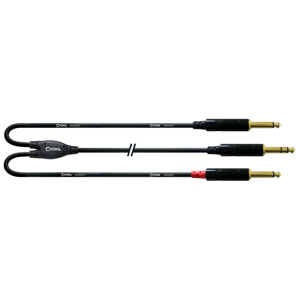 Cordial Essentials REAN 6.5mm Stereo Gold to 2 x 1/4 Cable Gold Cable (1.5m) - Image 1