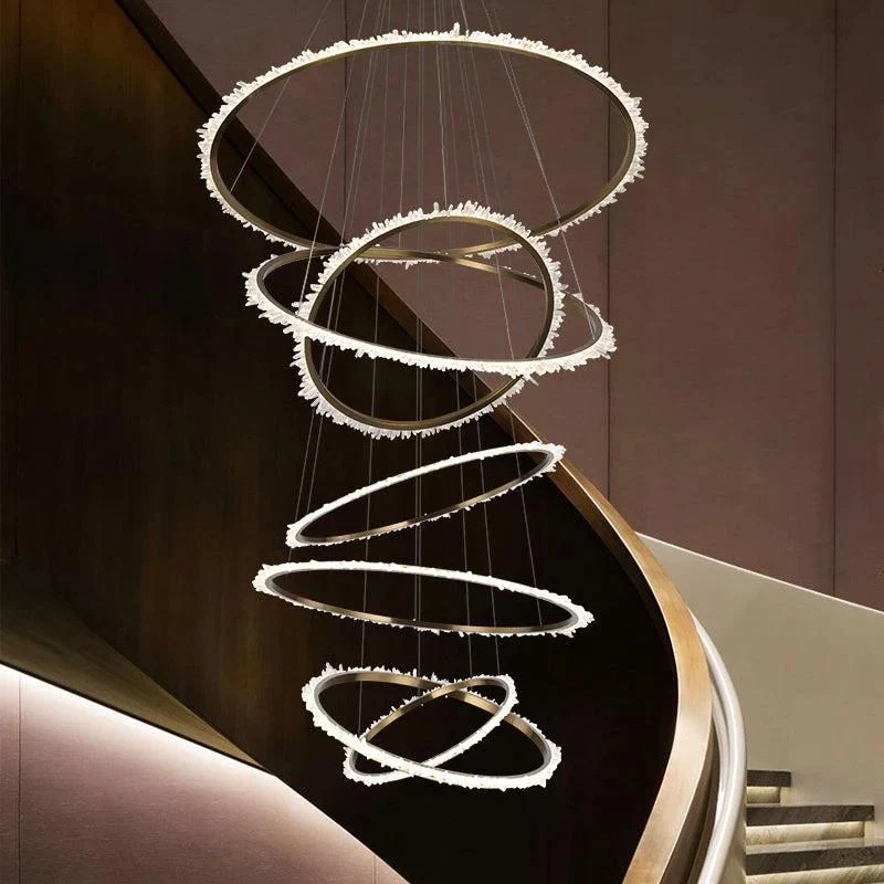 Rocast Crystal Multi Rings Chandelier For Staircase - Image 1