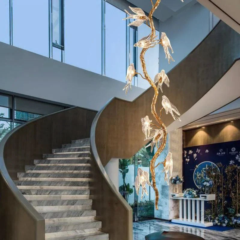 Lucky Bird Glass Tree Branch Chandelier For Staircase - Image 2