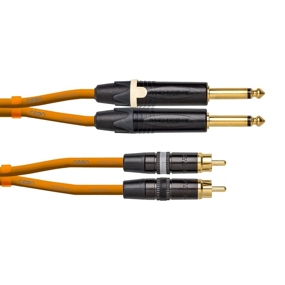Cordial Ceon REAN 2x RCA Gold to 2x NEUTRIK Plug 1/4" TS Gold Cable (3m) (Orange) - Image 1