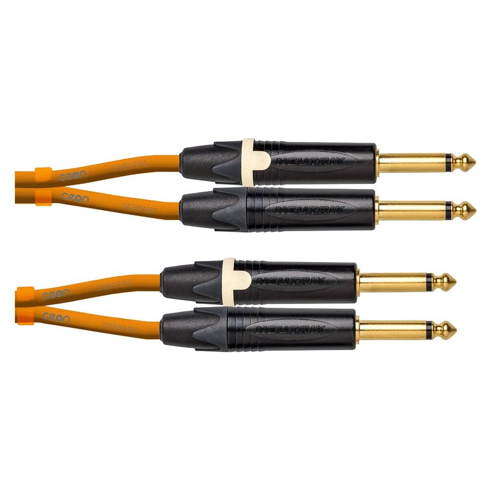 Cordial Ceon NEUTRIK 2x 1/4" TS Gold to 2x 1/4" TS Gold Cable (1.5m) (Orange) - Image 1
