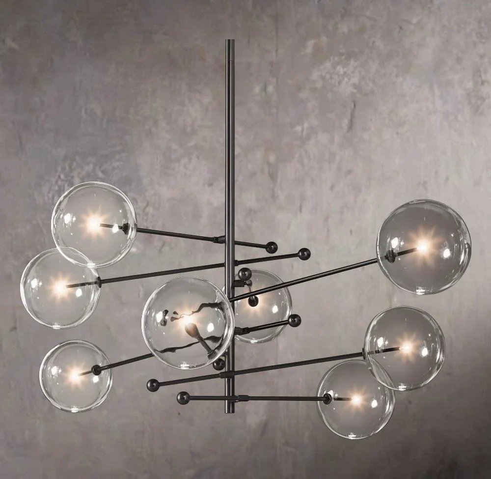 Glass Orb Cluster Mobile Eight-Light Chandelier 79" - Image 3