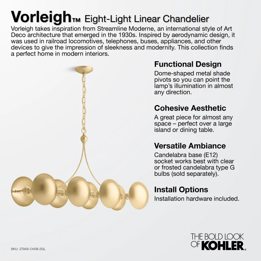 Kohler Lighting Vorleigh 44" Wide 8 Light Adjustable Dome Linear Chandelier - Image 2