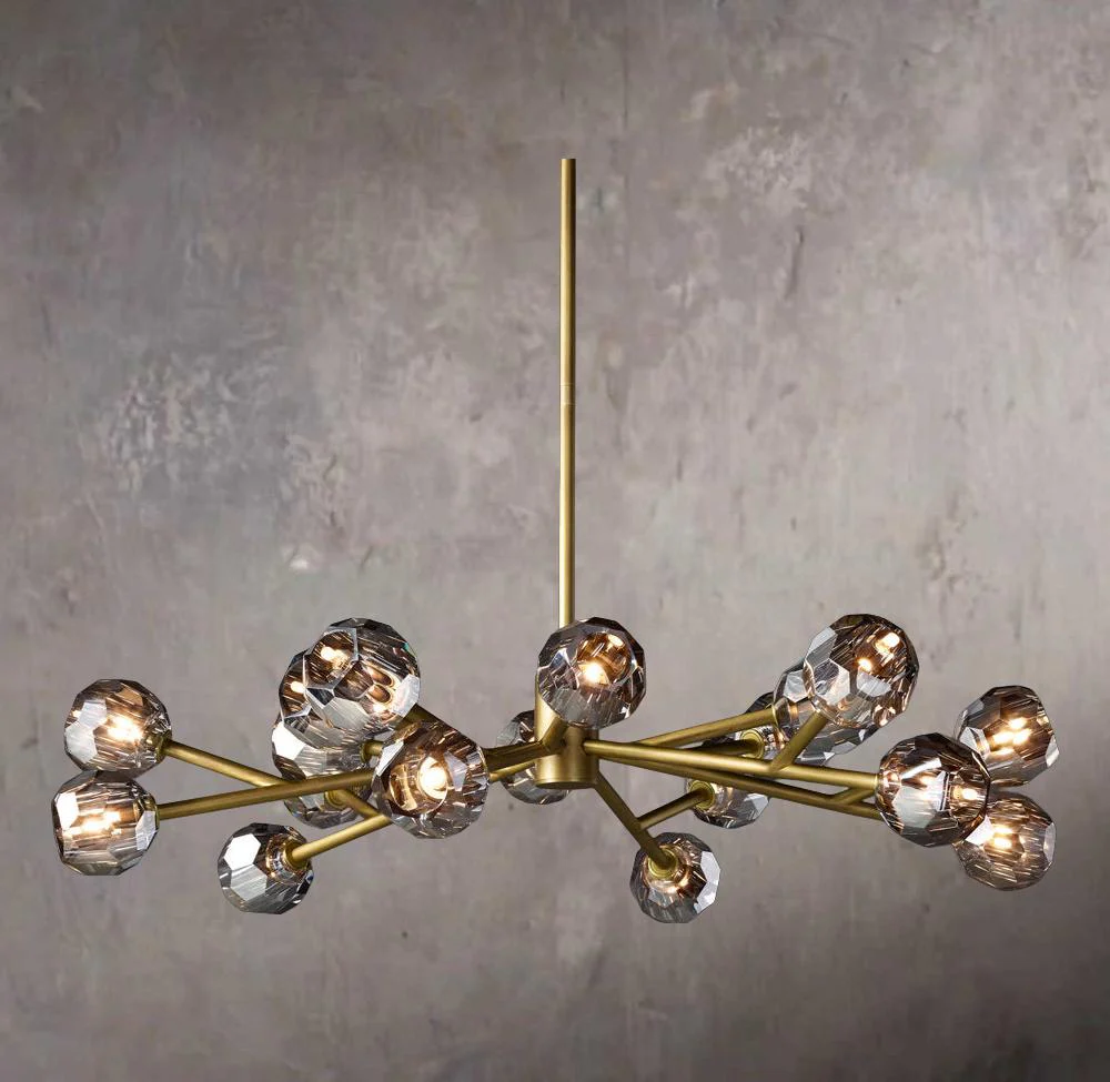 Crystal Globe Smoked Glass Circular Chandelier 48″