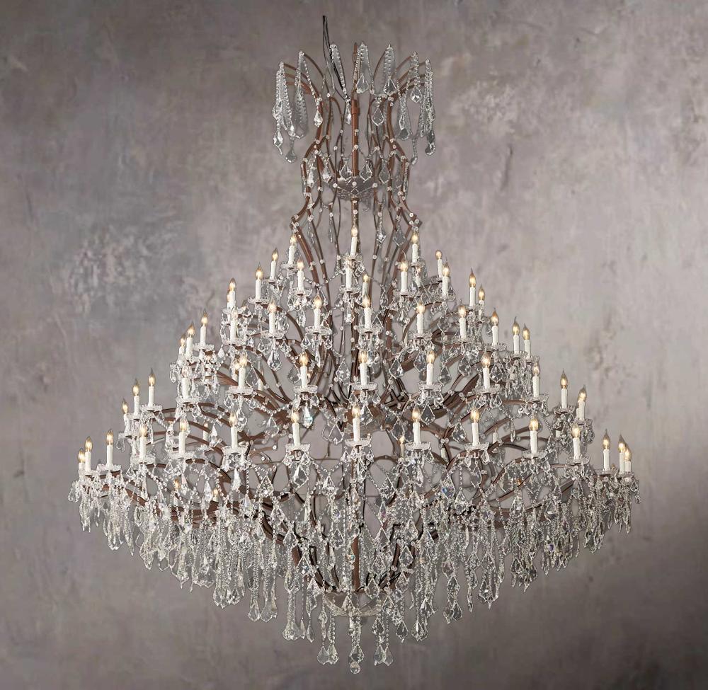 19th Century Baroque-Style Wrought Iron and Crystal Round Chandelier 101