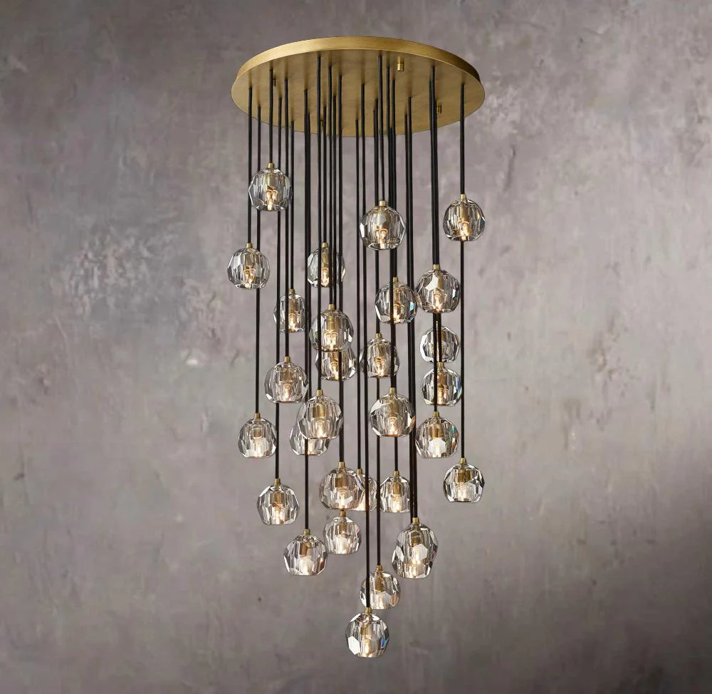 Crystal Sphere Clear Glass Round Cluster Chandelier 30" - Image 1
