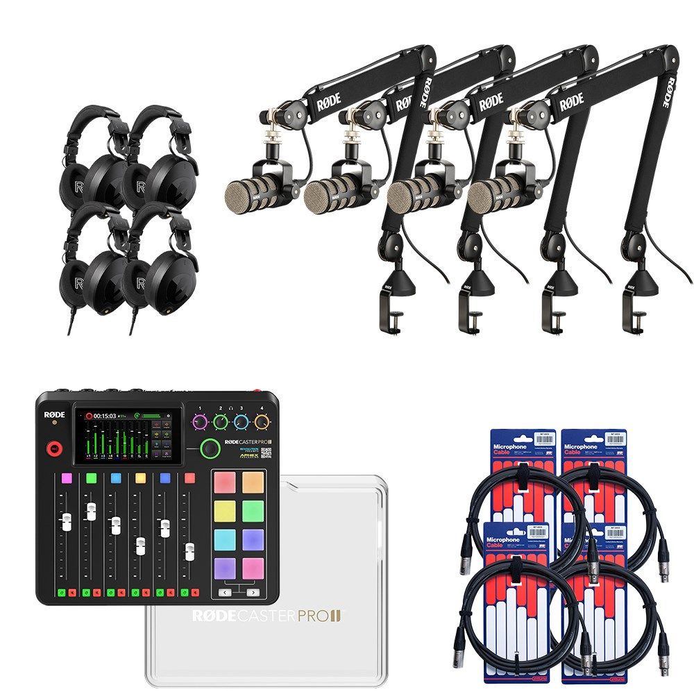 Rode RodeCaster Pro II Pack 4 w/ 4x PodMic, PSA1+, NTH100, Cover & XLR Cables (3m) - Image 1