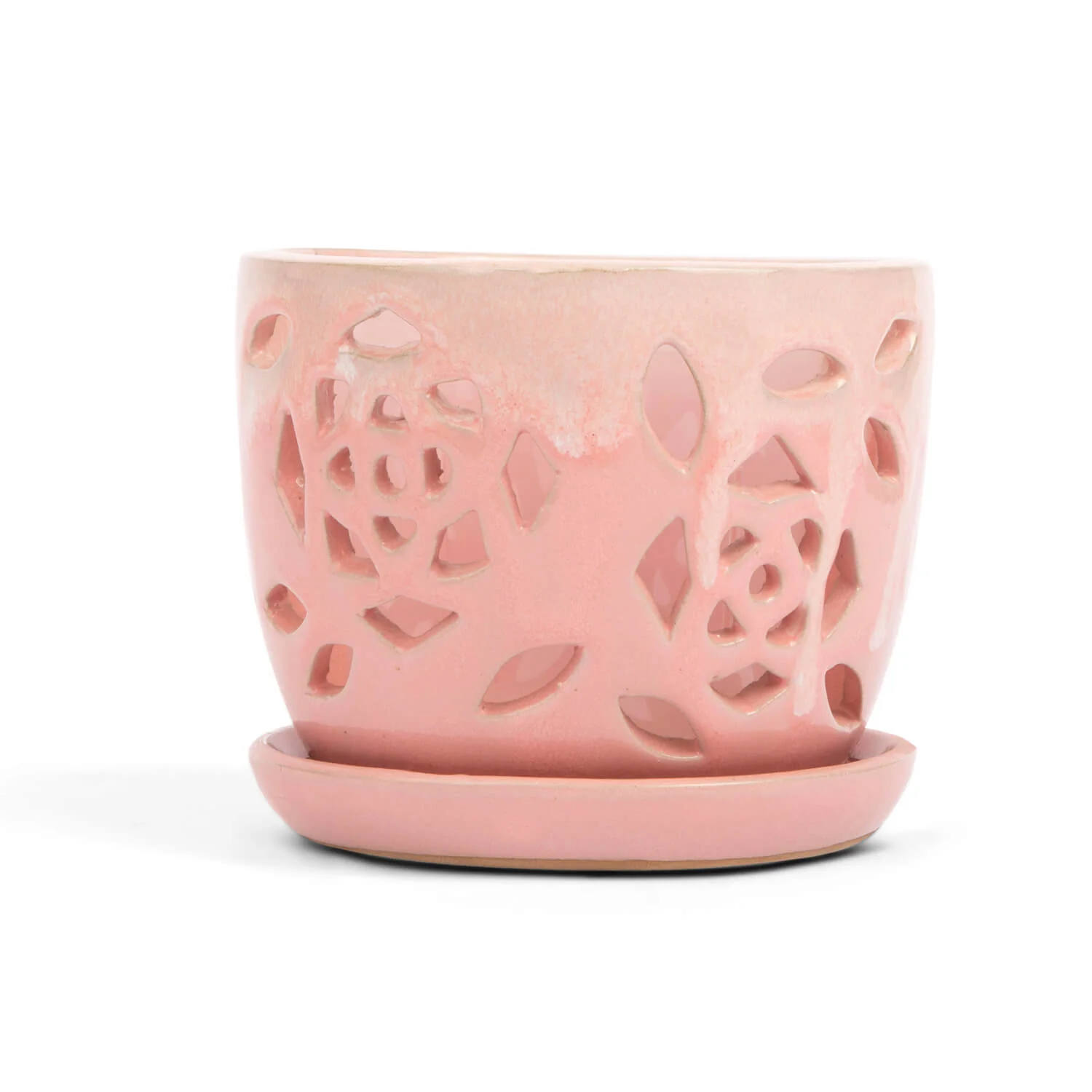 5″ Cream Over Cotton Candy Floral Cutout Orchid Pot