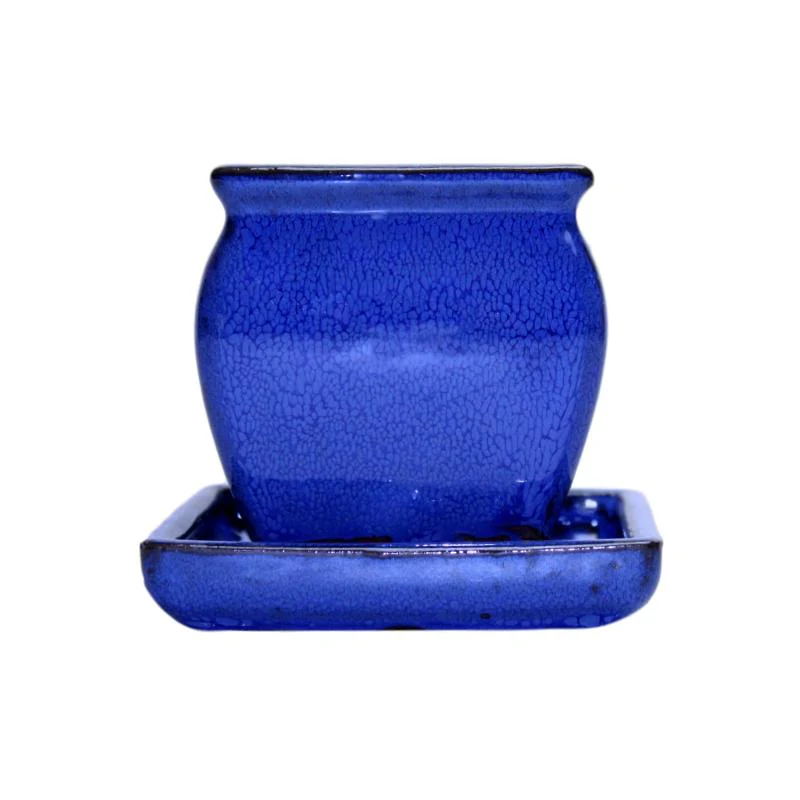 3" Midnight Blue Ceramic Succulent Pot - Rounded Rectangle - Image 1