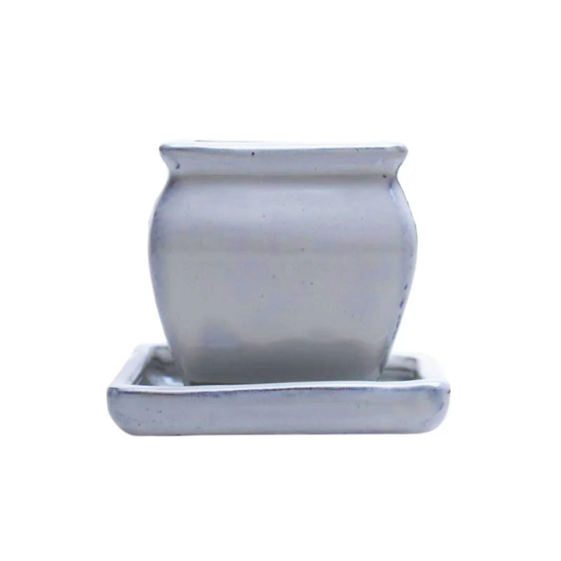 3" White Diamond Ceramic Succulent Pot - Rounded Rectangle - Image 1