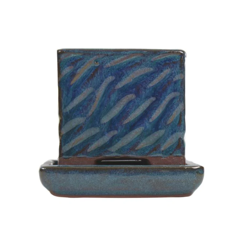 3" Teal Jade Ceramic Succulent Pot - Rugged Square - Image 1