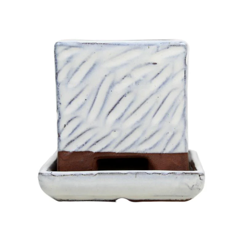 3" White Diamond Ceramic Succulent Pot - Rugged Square - Image 1