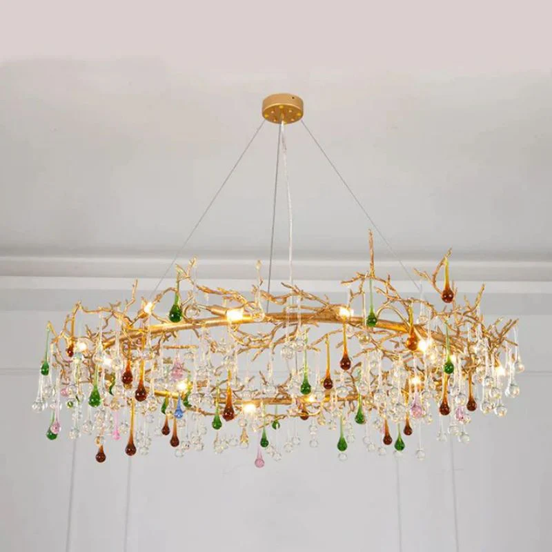 Runl Colorful Crystal Round Branch Chandelier - Image 1