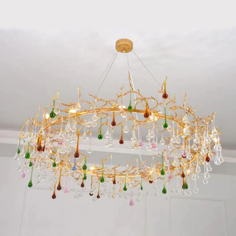 Runl Colorful Crystal Round Branch Chandelier - Image 2