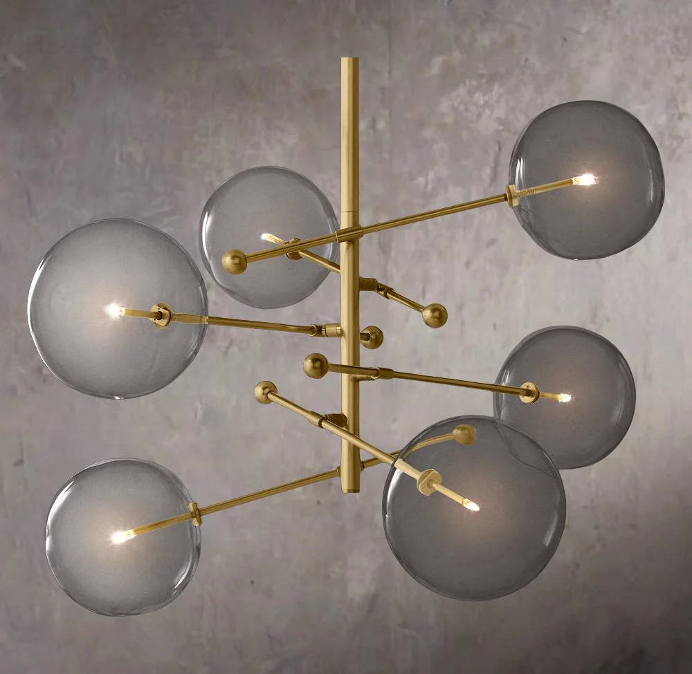 Glass Orb Hanging Mobile Six-Light Chandelier 55" - Image 1