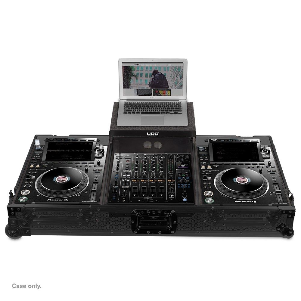 UDG Ultimate Flight Case Set Pioneer CDJ-3000/DJM-A9 Plus Laptop Shelf & Wheels (Black) - Image 1