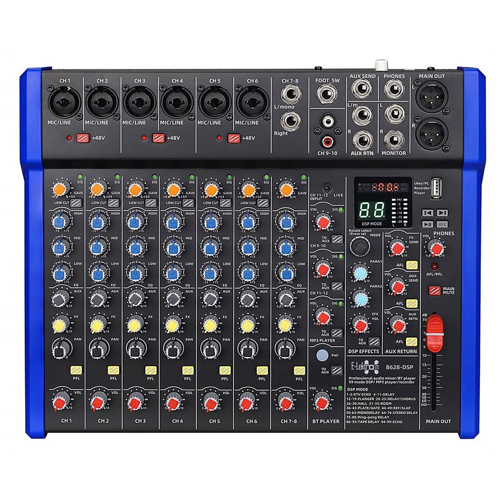 E-lektron B628 12-Channel Mixer w/ DSP FX Bluetooth & USB-A Audio Interface - Image 1