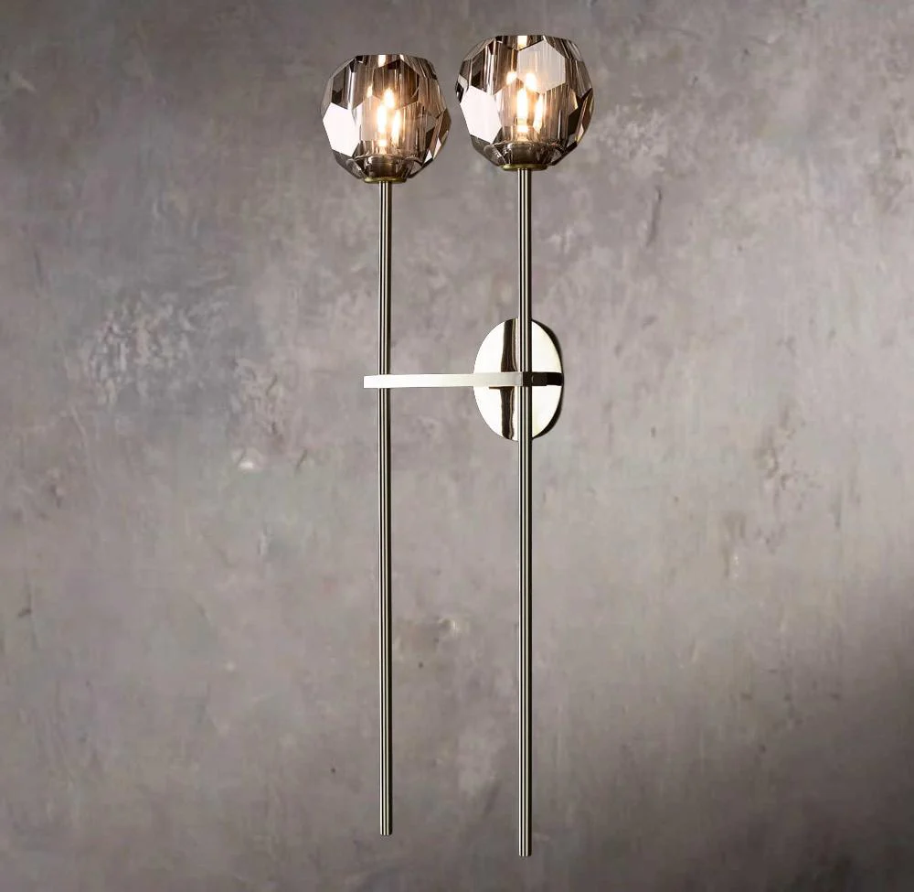 Crystal Sphere Smoked Glass Grande Double Wall Sconce - Image 2